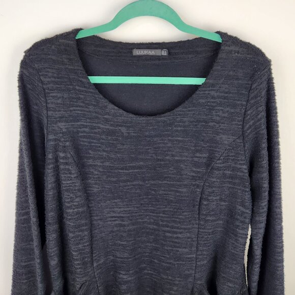 LUUKAA Textured Knit Tunic Dress Handkerchief Hem Pockets Lagenlook sz 12 - Picture 3 of 8